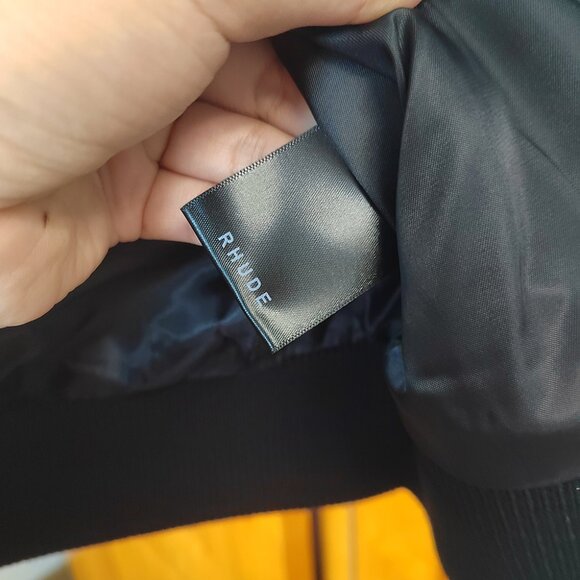 Rhude Embroidered Panel Leather Sleeve Casual Baseball Jacket - Picture 14 of 14